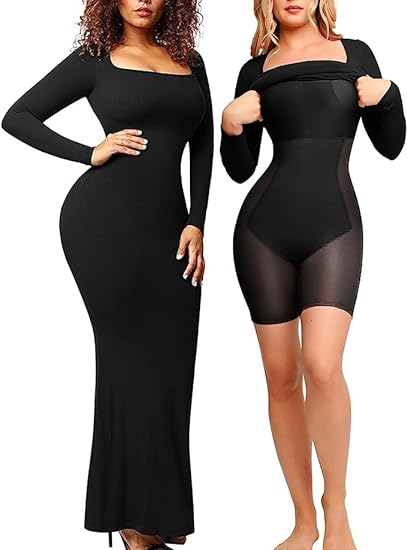 Shape Dress, Mini Built-in Shape Bra 8 in 1 Women's Lounge long sleeve dress