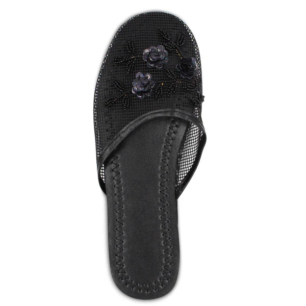 Women's floral beaded mesh slippers