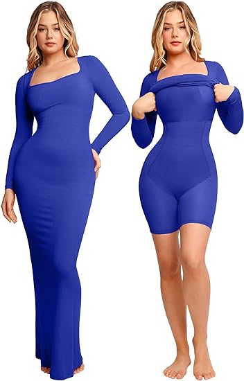 Shape Dress, Mini Built-in Shape Bra 8 in 1 Women's Lounge long sleeve dress