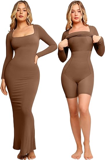 Shape Dress, Mini Built-in Shape Bra 8 in 1 Women's Lounge long sleeve dress