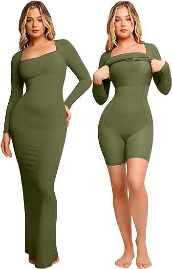 Shape Dress, Mini Built-in Shape Bra 8 in 1 Women's Lounge long sleeve dress