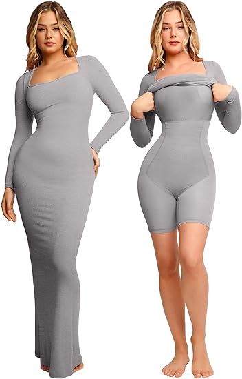 Shape Dress, Mini Built-in Shape Bra 8 in 1 Women's Lounge long sleeve dress