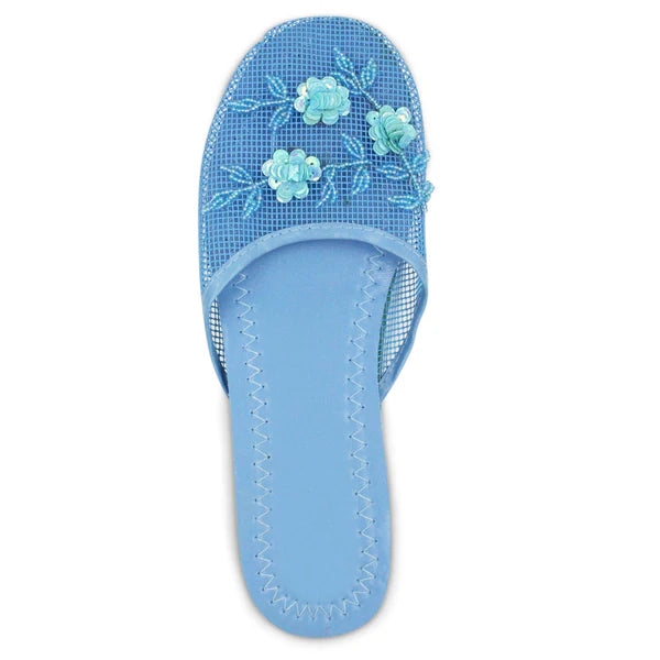 Women's floral beaded mesh slippers