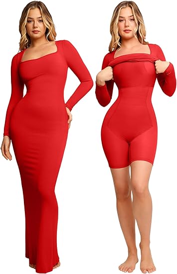 Shape Dress, Mini Built-in Shape Bra 8 in 1 Women's Lounge long sleeve dress