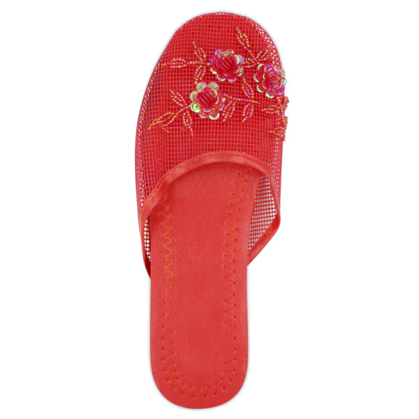 Women's floral beaded mesh slippers