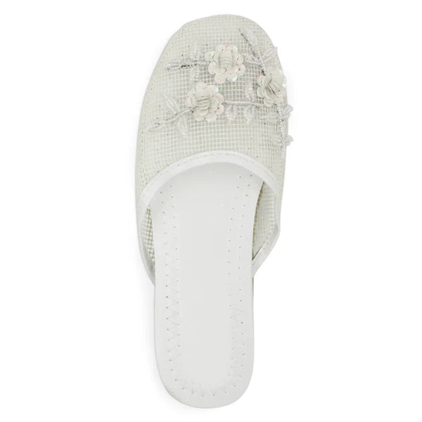 Women's floral beaded mesh slippers