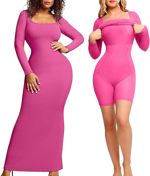 Shape Dress, Mini Built-in Shape Bra 8 in 1 Women's Lounge long sleeve dress